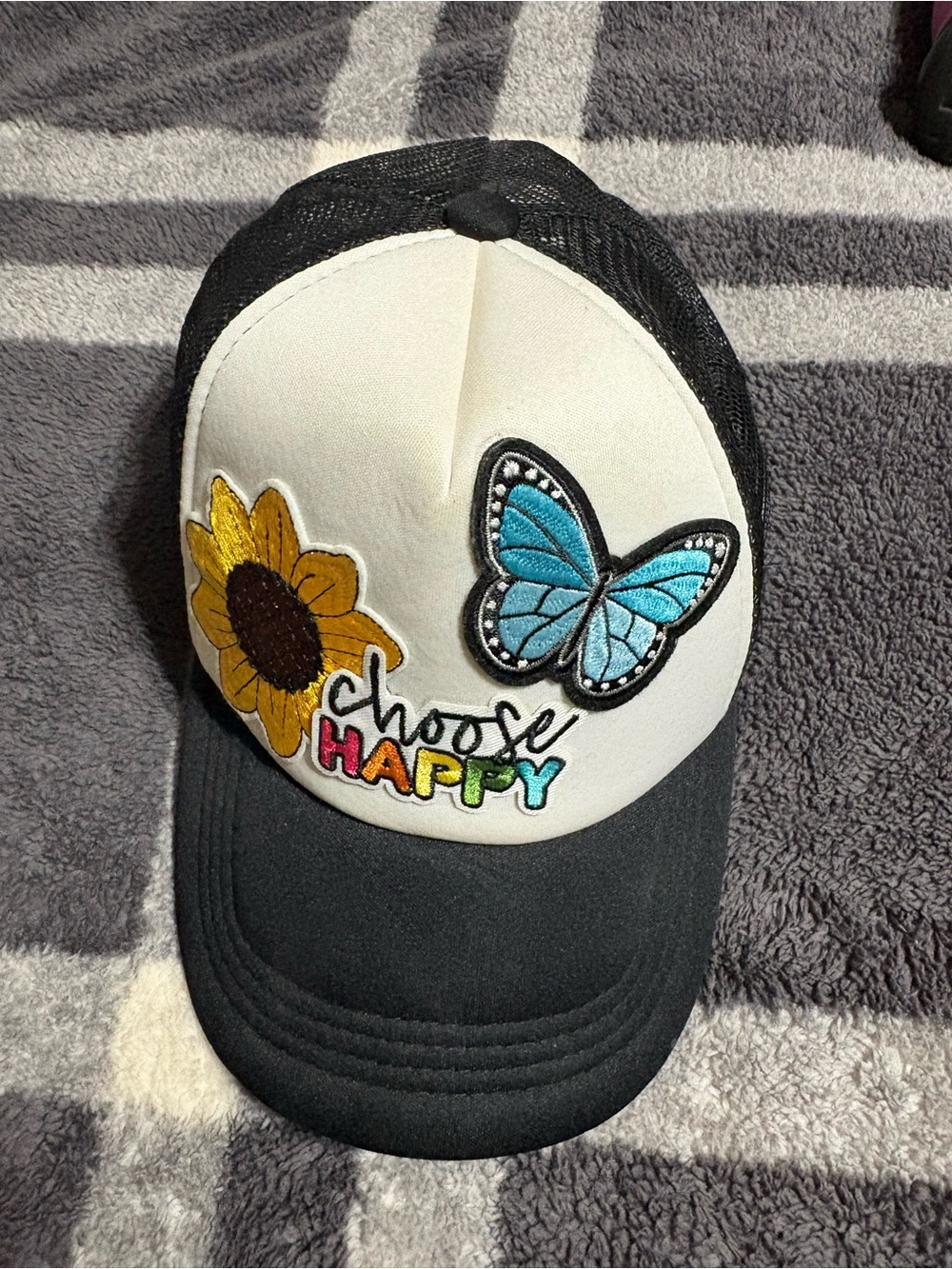Choose Happy Sunflower & Blue Butterfly Trucker Hat